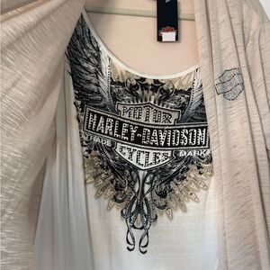 Harley-Davidson Women's White 3/4 Cardigan